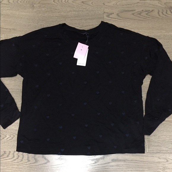 Splendid heart print stretch crew top navy NWT sm - Picture 1 of 11